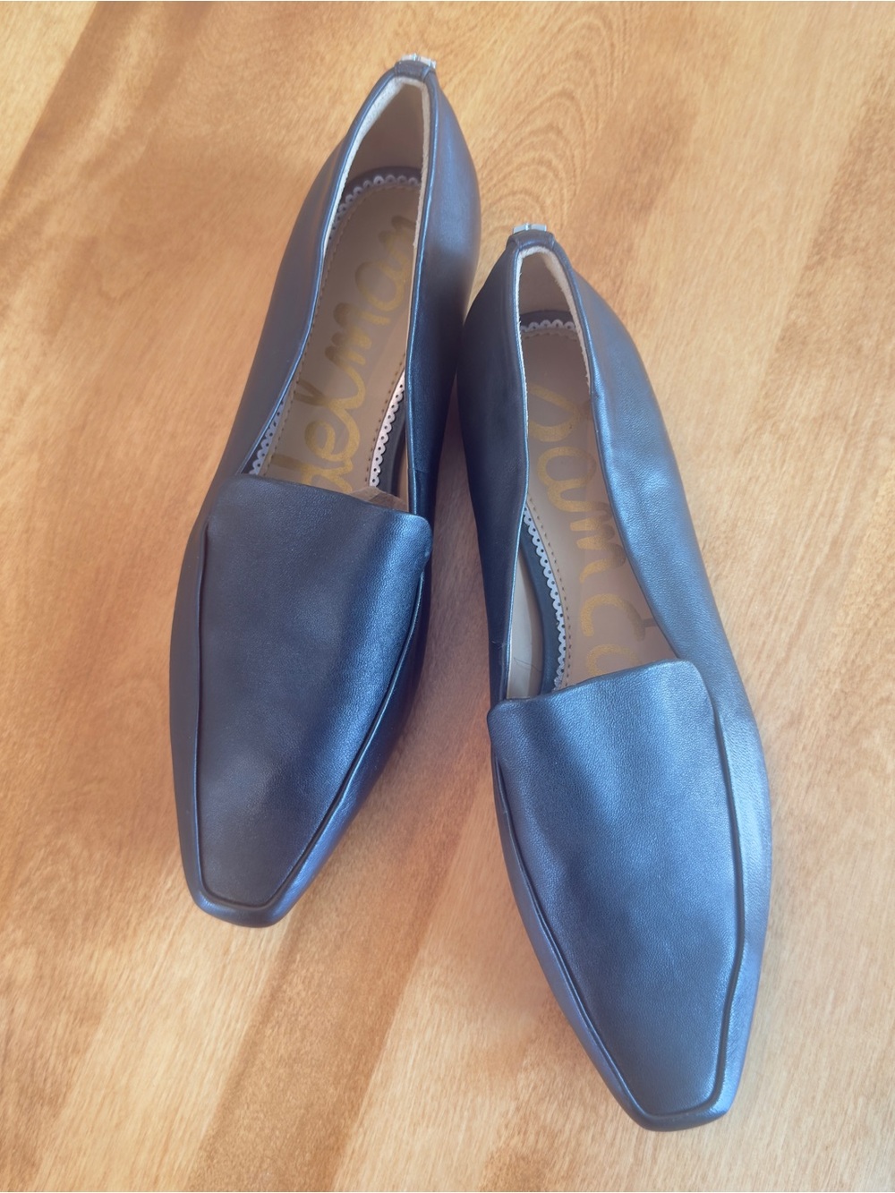 Sam Edelman Black Leather Emelie Pointed Square-Toe Loafers - Size 9